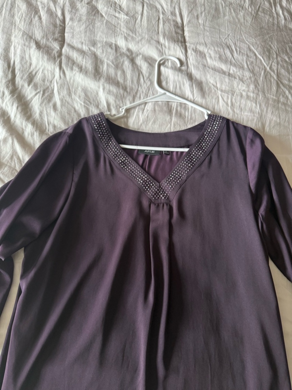Plum V-Neck Rhinestone Long Top